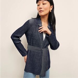 MM Lafleur Merritt Jardigan Navy Ribbed Texture Cardigan Tie Jacket